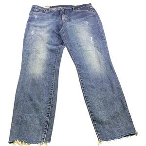 Gap 1969 Womans Authentic True Skinny Jeans 32R Distressed Frayed Hem Blue Denim